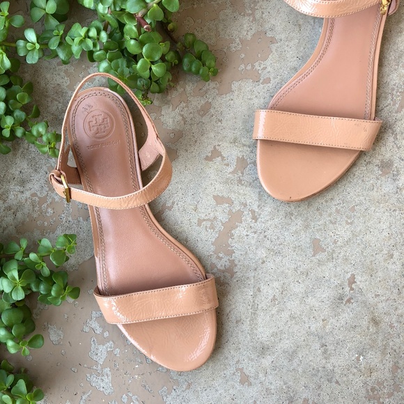Tory Burch Shoes - Tory Burch Patent Nude Laurel T-Strap Sandals